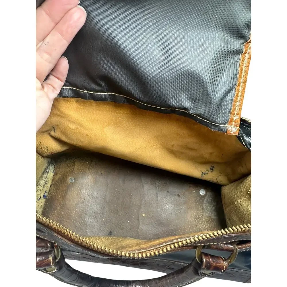 Brahmin Satchel Handbag Brown Croc Embossed Leather Classic
